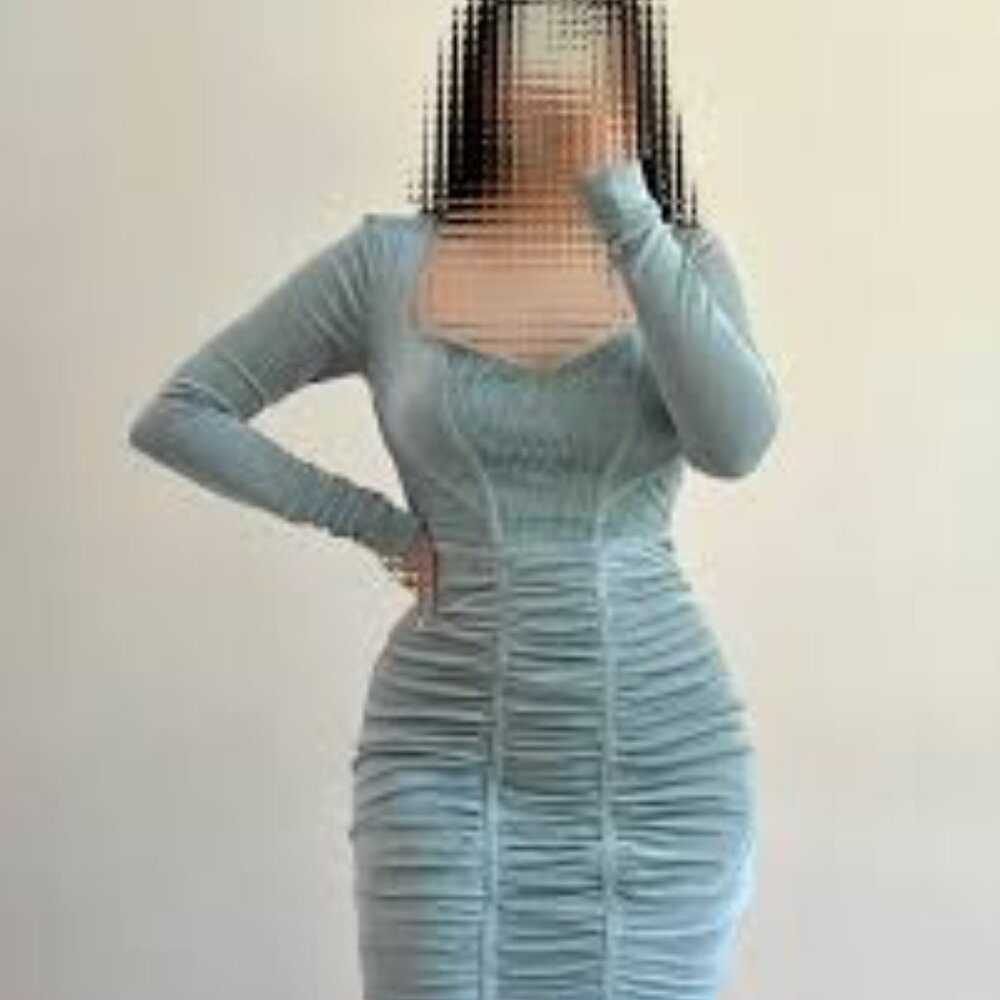 NWT FASHION NOVAA. Green Ruched Stretch Jersey‎ Dress Size S